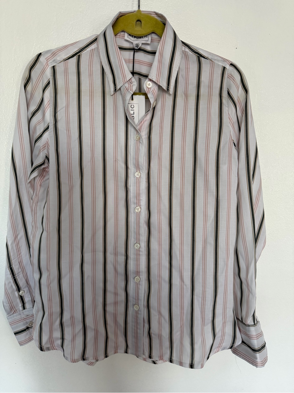 For The Republic Women's Button-Down Shirt - White, Pink & Olive Green